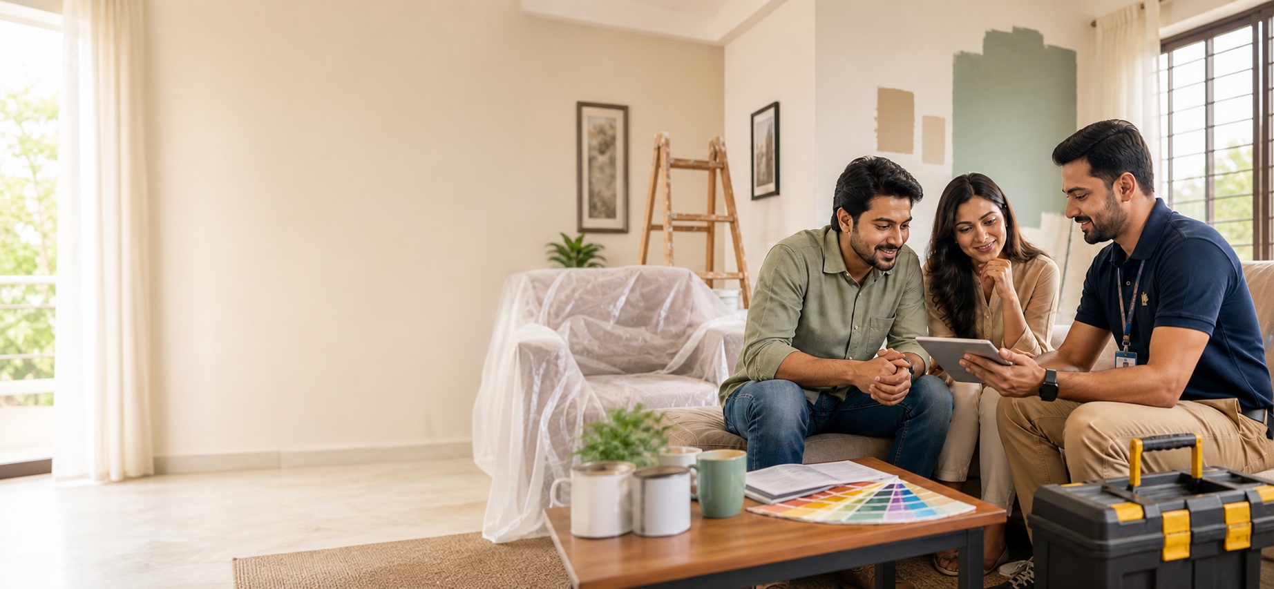 Homeowner reviewing a renovation plan with a verified service professional
