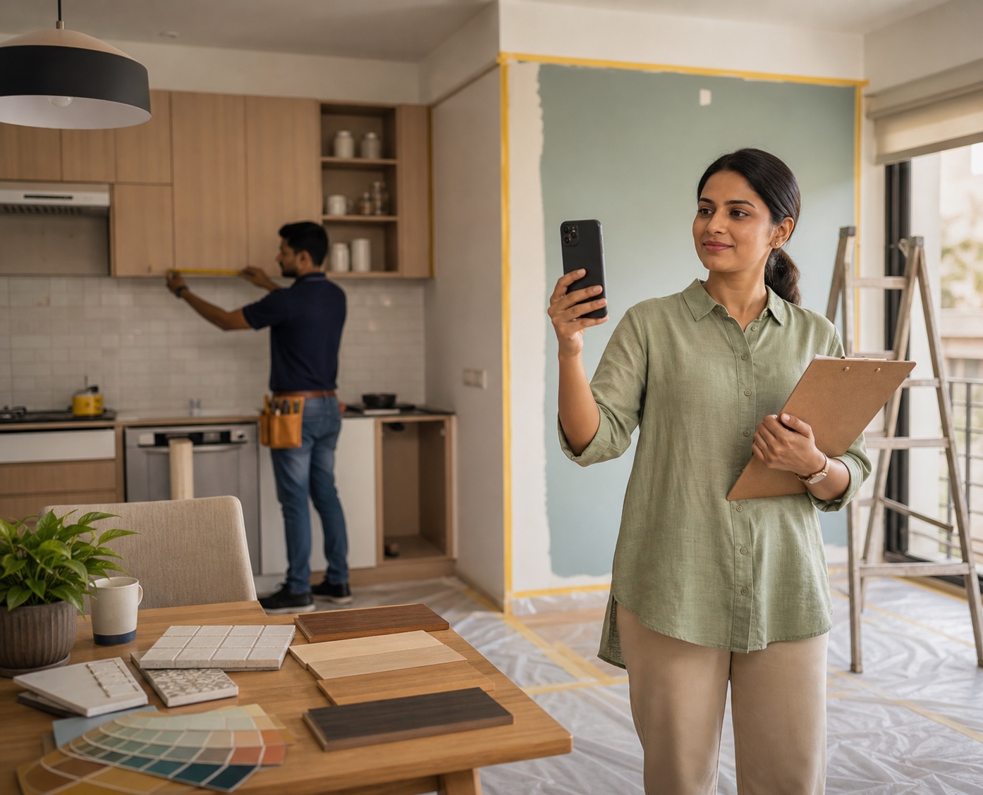Homeowner approving kitchen milestone